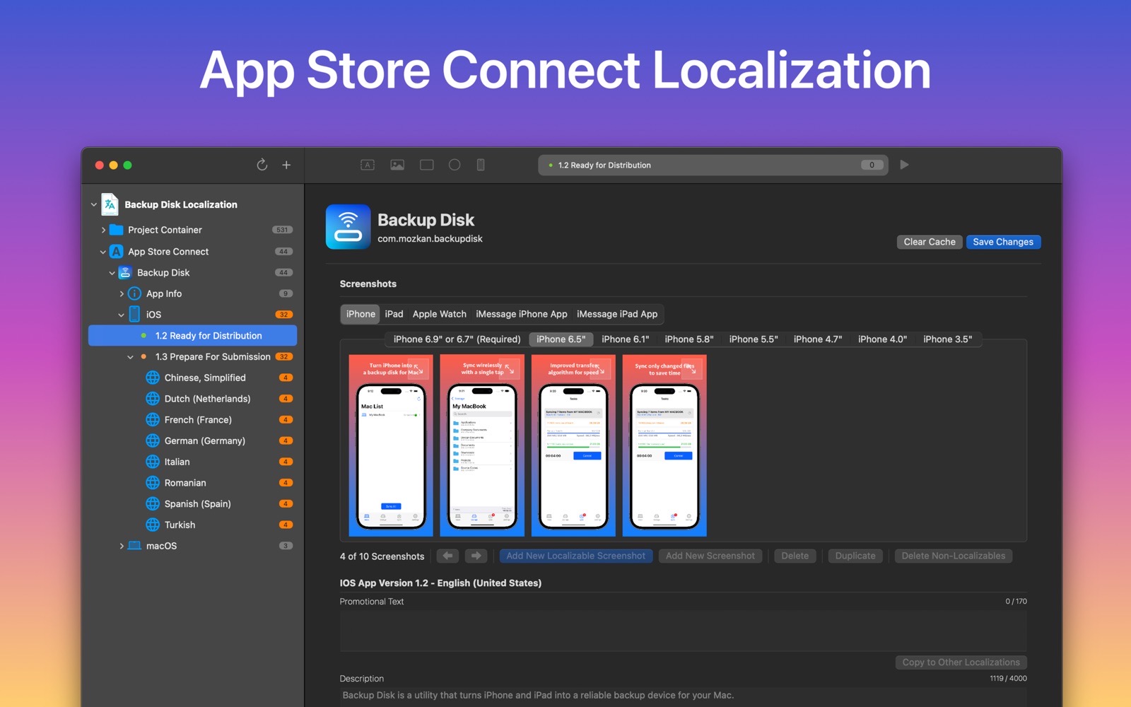 App Store Connect localization